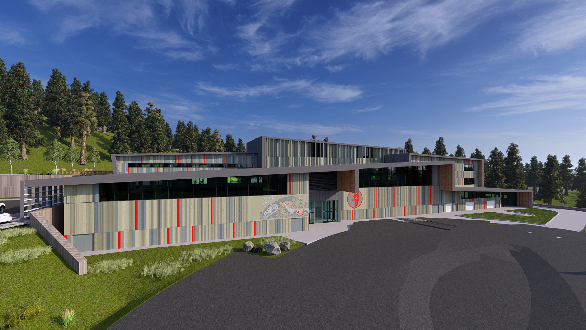 Architectural rendering of Cape Flattery School District's new K-12 school in Neah Bay, Washington State.